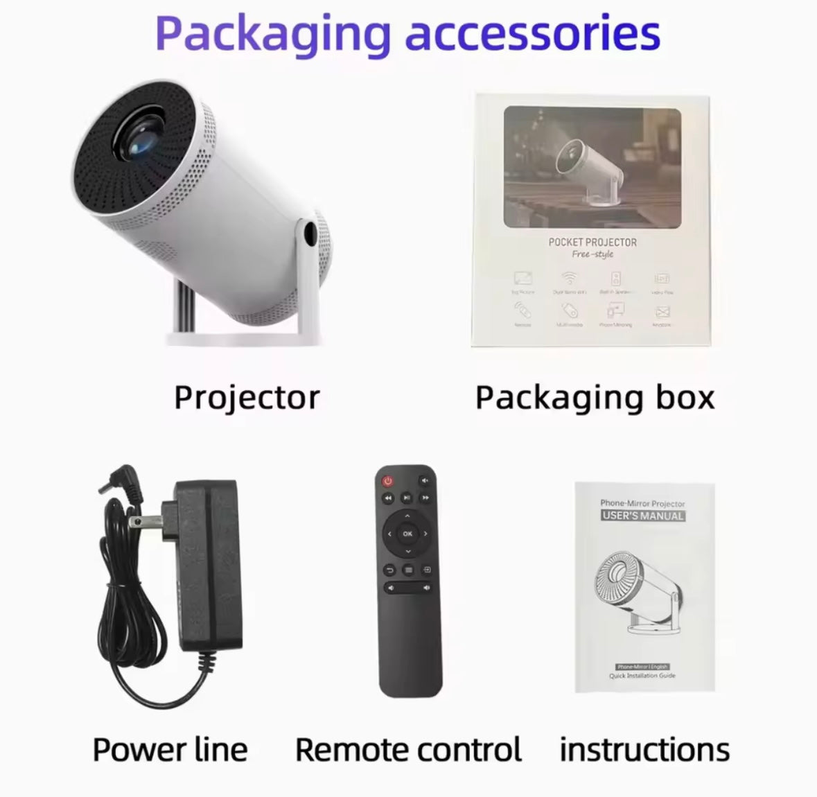 4K Taşınabilir 720P Projektör 260ANSI Lümen 180 ° Ev Sineması Döndürün, Mükemmel Noel Hediyesi, Wifi6